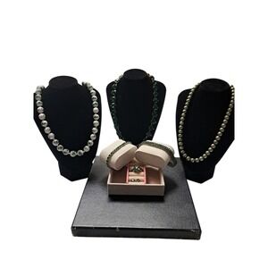 Green Costume Jewelry Lot Including 3 Necklaces, 2 Bracelets, 1 Ring And 1 Pair